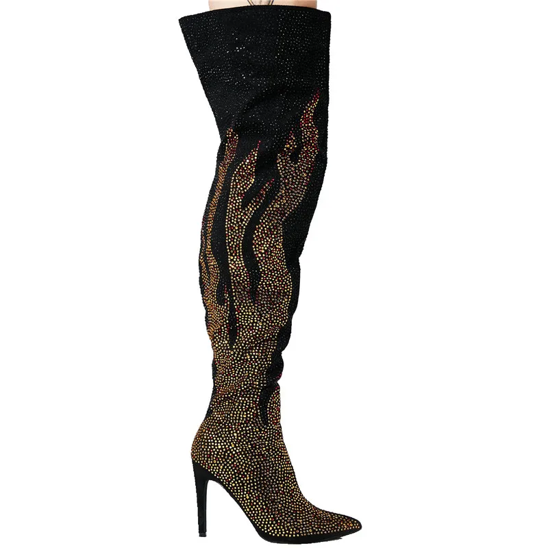 

Fashion Crystal Embellished Over The Knee Boots Women Sexy Ladies High Heel Winter Shoes Rhinestone Pointed Toe Thigh High Boots