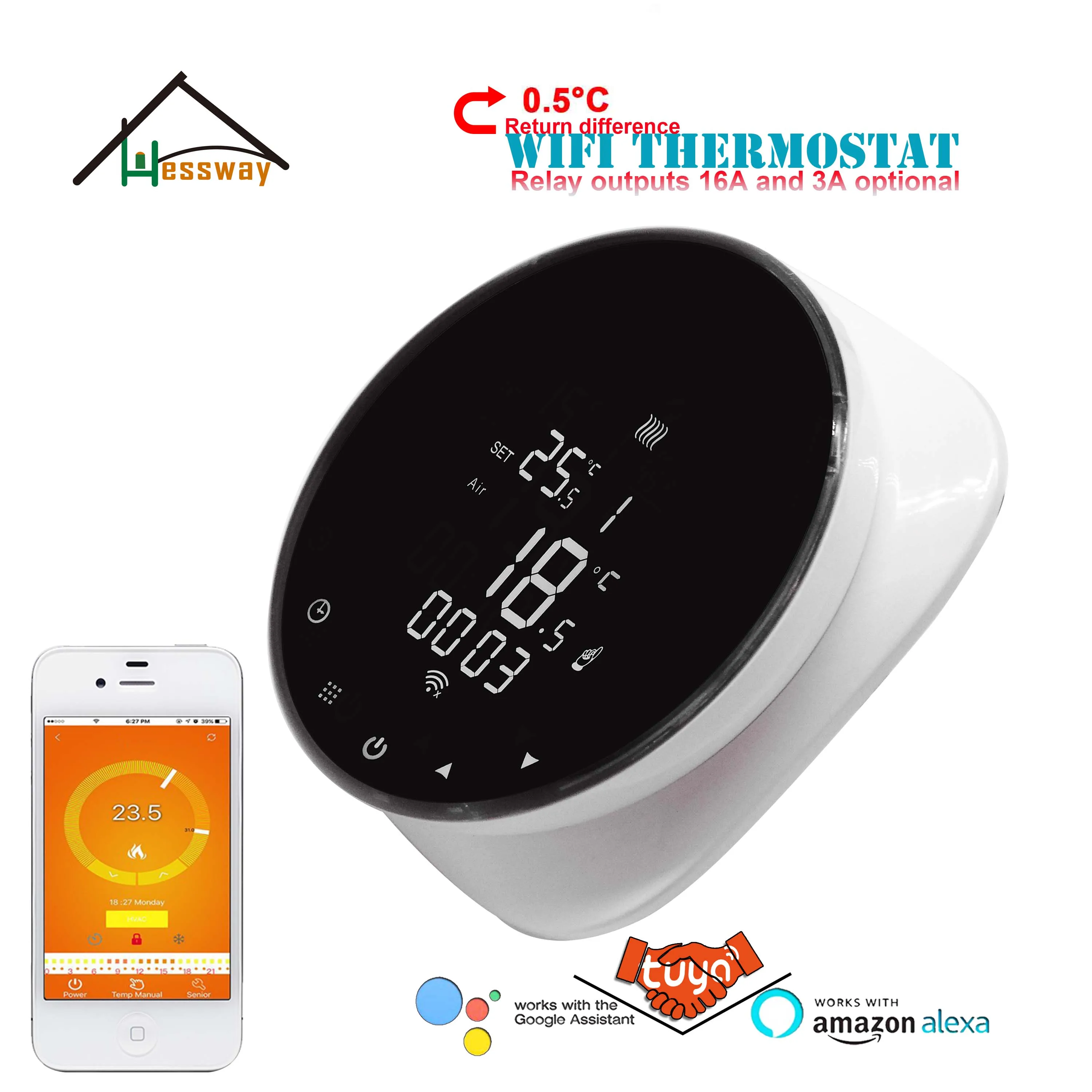 Умный Цифровой Wi Fi термостат HESSWAY TUYA с переключателем контроля температуры для