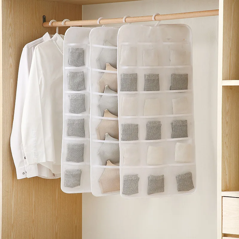 

Double-sided Folding Hanging Bag Clear Clothing Storage Bag Socks Bra Underwear Hanger Storage Bags Suspension Organizer
