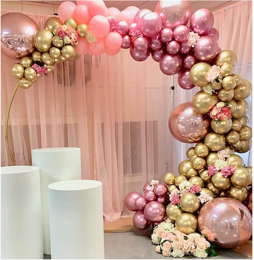 

116pcs Chrome Gold Rose Pastel Baby Pink Balloons Garland Arch Kit 4D Rose Balloon For Birthday Wedding Baby Shower Party Decor