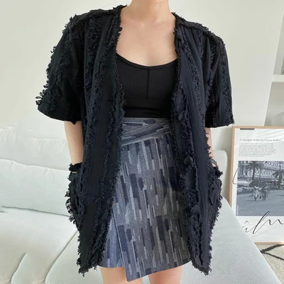 

Summer Short Sleeve Cardigan Women Single Breasted Tassel Loose Casual Clothes Female Thin Coat n Fashion Outerwear Tops