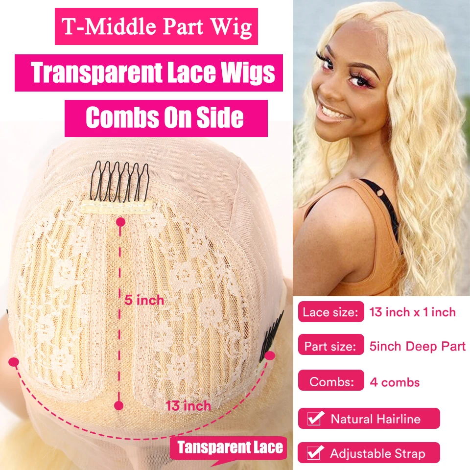 613 Deep Wave Frontal Wig Transparent Lace Wet And Wavy Curly Front Human Hair T Part Brazilian Remy | Шиньоны и парики