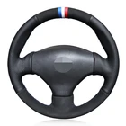 Чехол рулевого колеса автомобиля Мягкий черного цвета из натуральной кожи и замши чехол рулевого колеса автомобиля s для Peugeot 206 1998-2005 206 SW 206