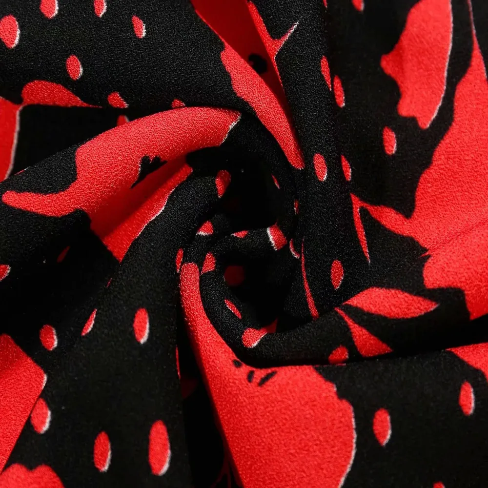 

2021 French Vintage Chic Flower Print Skirts High Waist Split A Line Knee Length Skirt For Women Summer Black Red Mujer Faldas