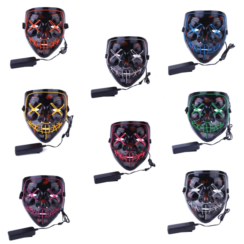 Светодиодный маска на Хэллоуин, вечерние маскарадные маски, неоновая маска, светильник светится в темноте, тушь для ресниц, страшная маска, светящаяся маска, Очищающая маска