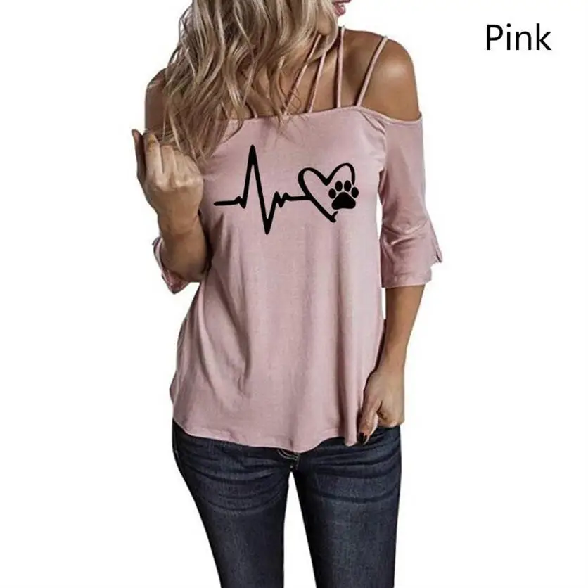 

Love Dogs Heartbeat T-shirt Aesthetic Off Shoulder Slings Sexy Gift Tee Shirt Top Funny Women Graphic Slogan Tshirt Drop Ship