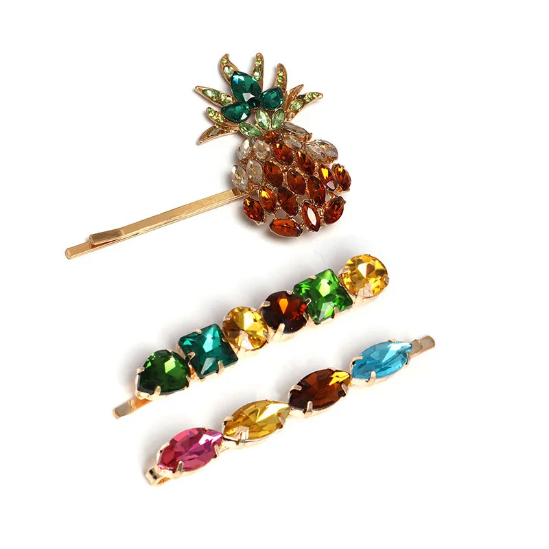 

Crystal Pineapple Hair Clips Women Colorful Rhinestones Hairpin Hair Accessories Hairpins for Girls Hair Jewelry Gift 3pcs/set