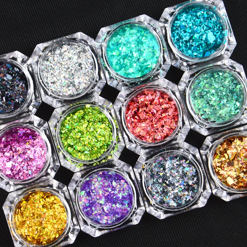 

12 Colors Laser Rainbow Nail Art Glitters Sequins Sheet Powder Diamond Flake Colorful Glitter Holographic Nail Flakes