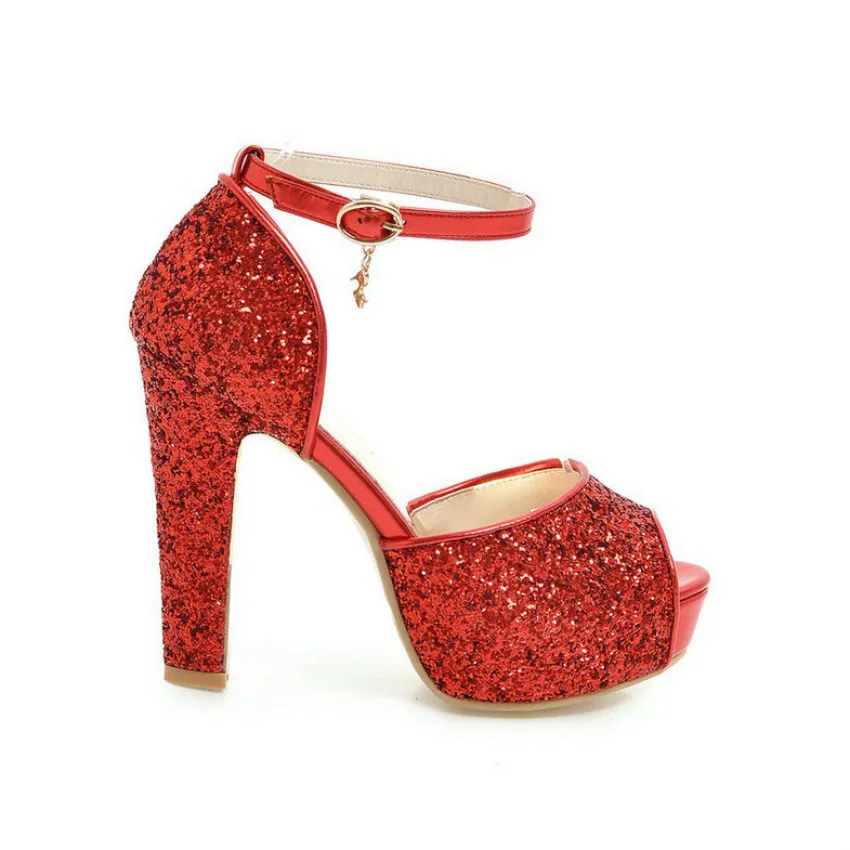 Женские босоножки на платформе QUTAA черные очень высоком устойчивом каблуке с