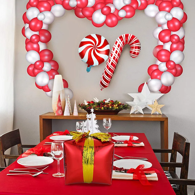 

102pcs Christmas Balloon Garland Arch Kit Xmas Candy Cane Present Box Foil Balloons Red Confetti Globos Home Party Decoration