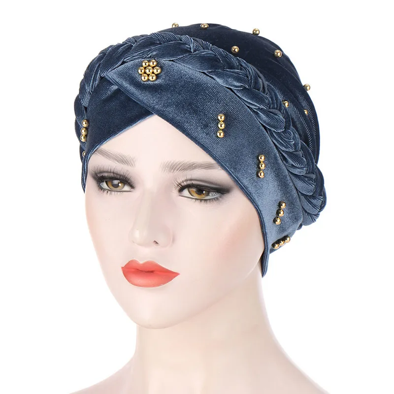 

Women Beading India Hat muslim hijabs 2021 Ruffle Cancer Chemo Beanie Velet Turban Wrap Cap muslim hats women