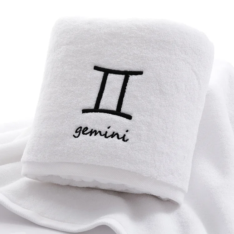White Gemini Хлопок банное полотенце созвездие шаблон полотенце s белый серый с вышивкой полотенца махровые девушка/мужчины ванная комната прямоугольное банное полотенце - Цвет: White Gemini