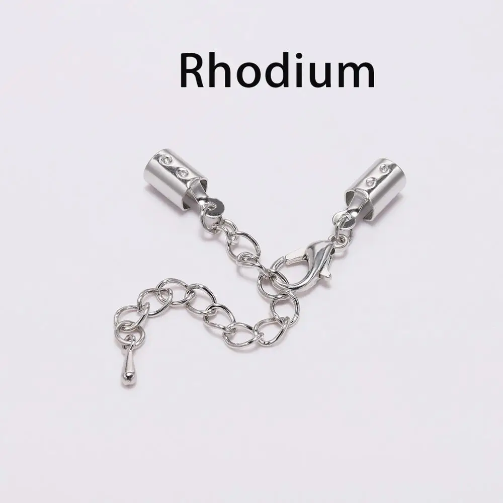 Rhodium 10 шт./лот 5 мм зажимы для шнура концевые крышки с застежками-омарами цепь подходит для круглых кожаных шнуров разъемы для изготовления ювелирных изделий DIY - Цвет: Rhodium