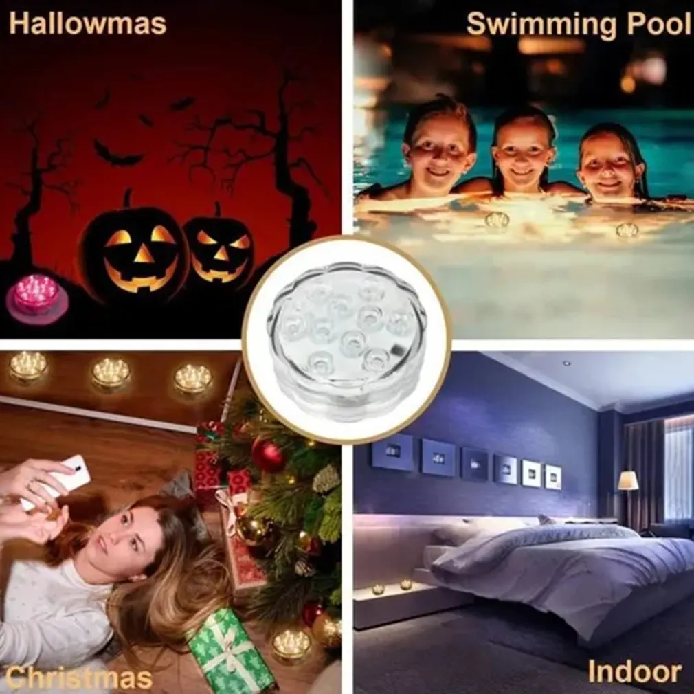 

High Quality Underwater Lamp 13 Led Light With Suction Cup Magnetic Stripe Radio Frequency Remote Control Timing Light 16 Colors