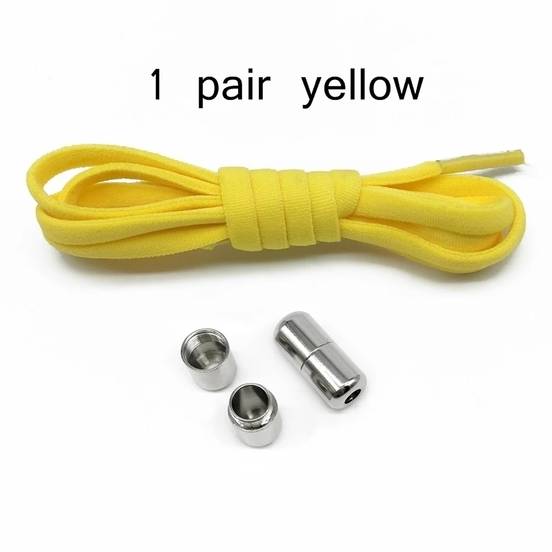 Yellow shoelace 1 пара шнурков без галстука металлический замок круглые шнурки для кроссовок Ленивый Быстрый Эластичный шнурок растягивается шнурки для обуви - Цвет: Yellow shoelace