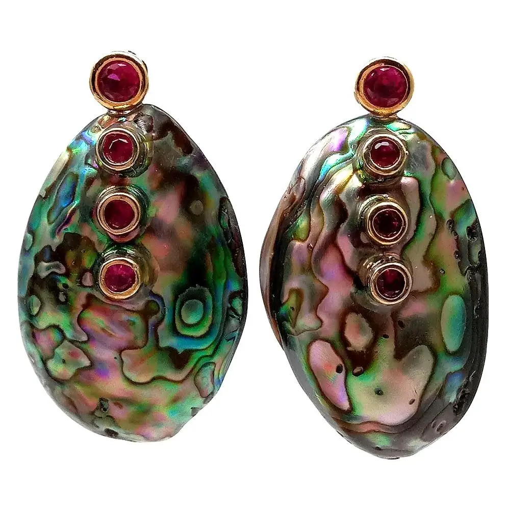 Y · YING серьги гвоздики в винтажном стиле с натуральным абулоном и красным