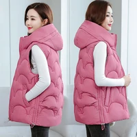 2021 new women autumn winter long cotton padded vest coat oversize jacket loose hooded waistcoat sleeveless parka plus size 4xl