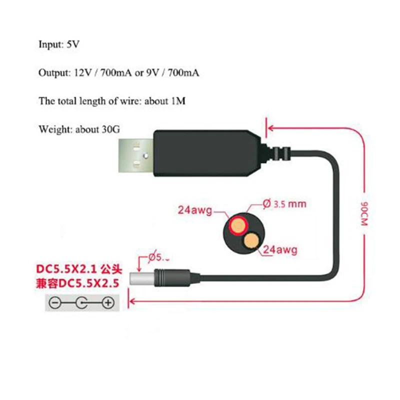 Кабель-адаптер USB 5 в постоянного тока 9 В/12 В 2 1x5 мм штекер | Электронные компоненты