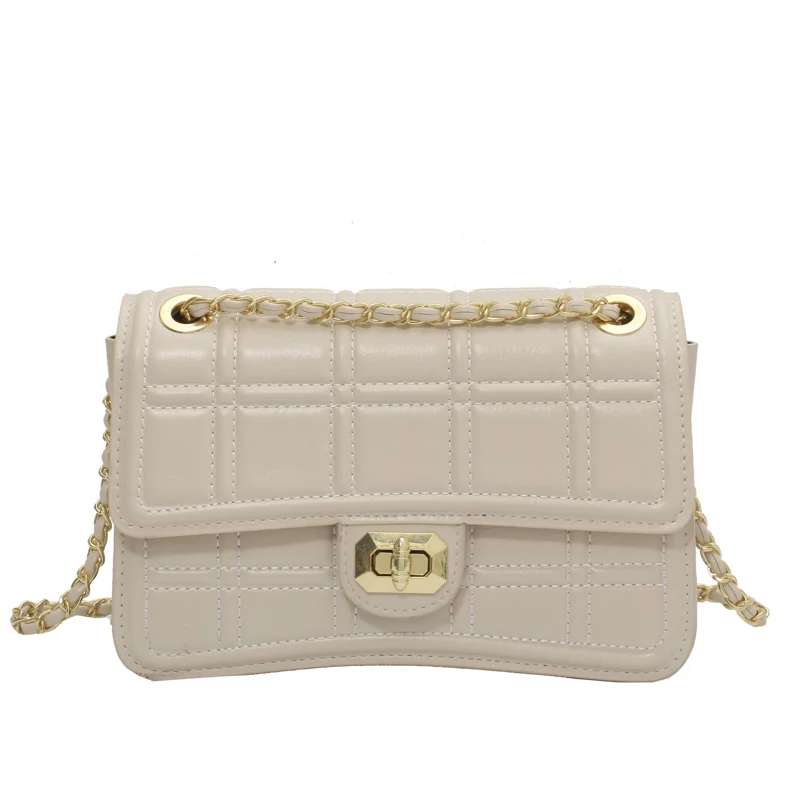 

Small Grid PU Leather Crossbody Bag for Women 2021 Luxury Fashion Trends Brand Chain Shoulder Purses and Handbags