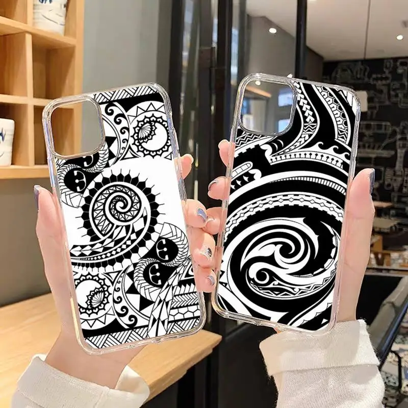

Samoan tribal tattoo Phone Case Transparent for iPhone 6 7 8 11 12 s mini pro X XS XR MAX Plus SE Clear Soft TPU coque shell