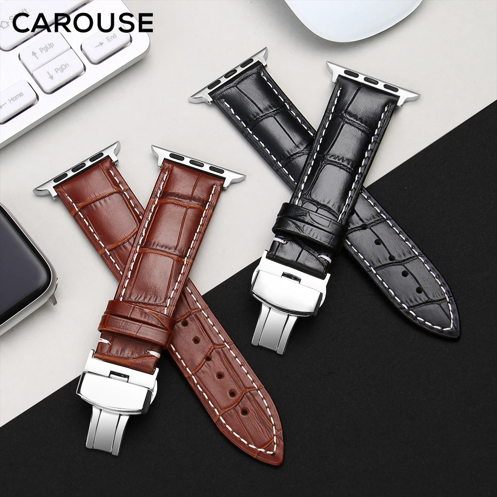 Ремешок для часов Carouse из натуральной коровьей кожи для Apple Watch, ремешок 38 мм, 42 мм, серия 4/3/2/1 iwatch, ремешок для Apple Watch, браслет 40 мм, 44 мм