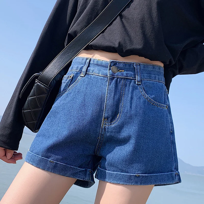 

Women Jean Shorts High Waist Wide Leg Jeans Denim Casual White Women'S Shorts Pockets Cotton 2021 Summer Fashion Ladies Jeans