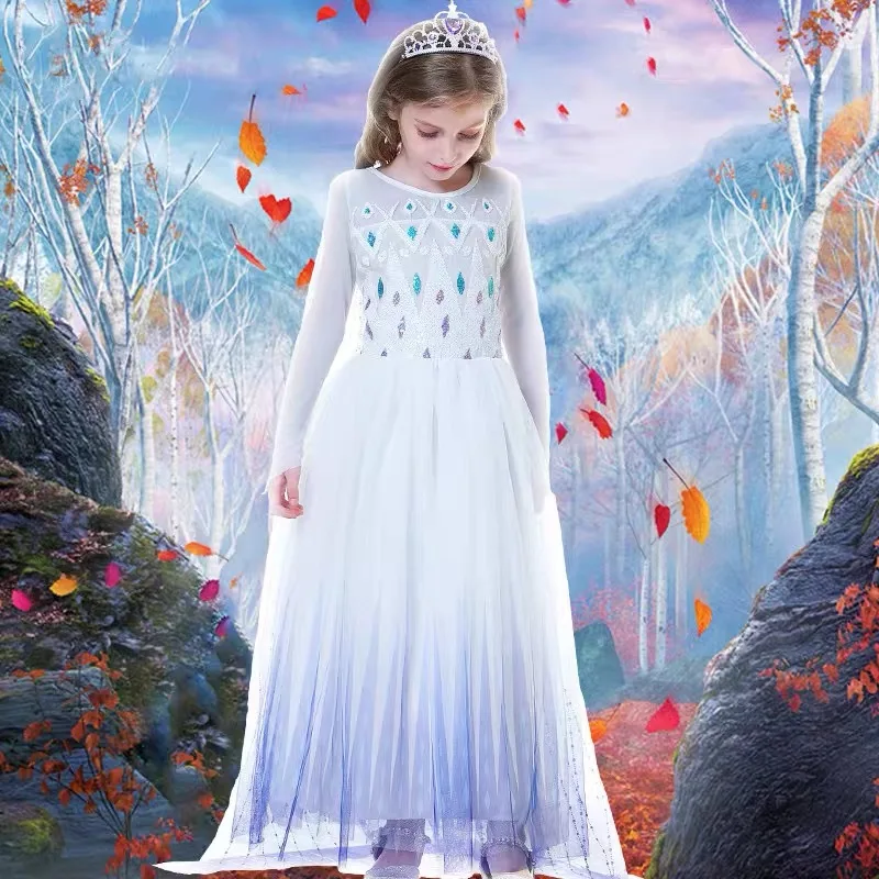 

Snow Queen 2 White Girls Anna Elsa Dress Halloween Costume Child Christmas Children Gowns Infant Chrismas Kids Holiday Dress