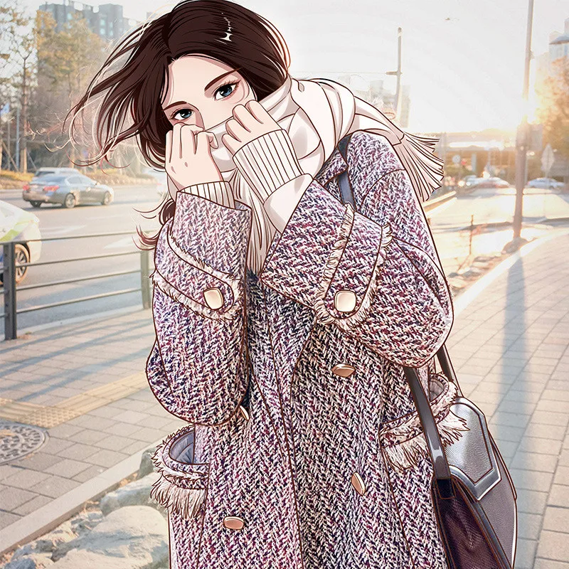 Женское шерстяное пальто свободного кроя двубортное из смешанной шерсти размера