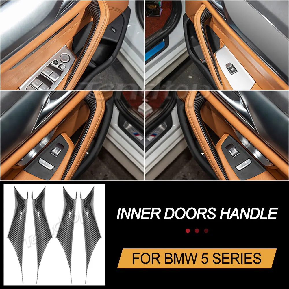 Cubierta de manija de puerta de coche, embellecedor Interior de fibra de carbono, protección ABS, para BMW serie 5, 5ER, G30, G38, 2018, 2019, 2020, 2021