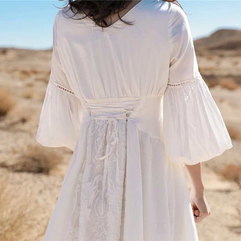 

SHENGPLLAE Temperament Hook Dress Woemn's Summer 2021 New V-neck Chic Button Waist Long Sleeve Mid-calf Dresses Female 5C572