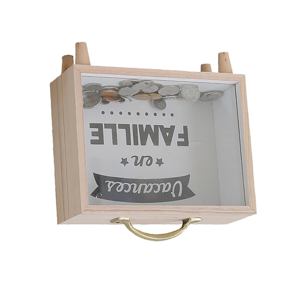 

Novelty Wooden Money Box Transparent Piggy Bank Can Save/Withdraw Money/Coin/Cash/Change Home Desktop Decoration Kids Gift
