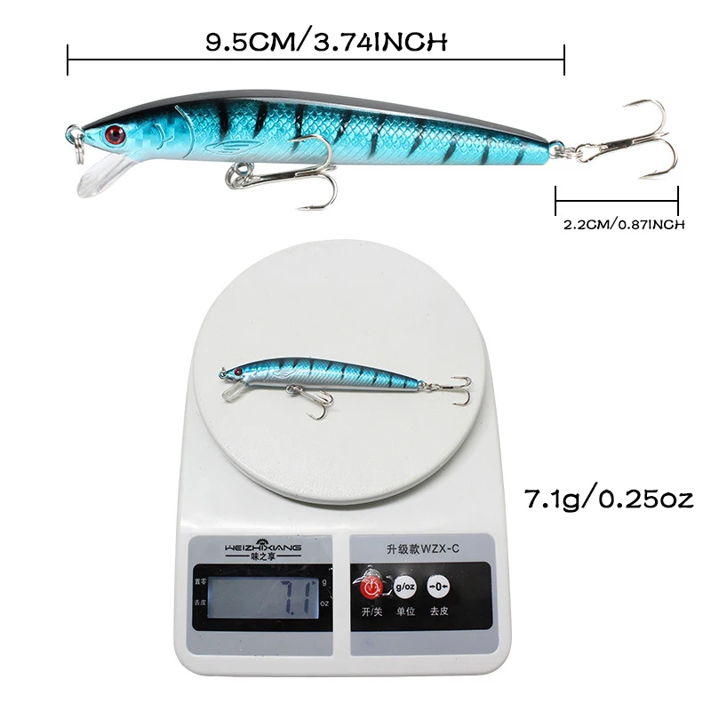 

10PCS 9.5cm 7.1g Fishing Lure Minnow Hard Bait with Treble Hooks Wobbler Artificial Fly Fishing Hard Bait Carp Crankbait Fishing
