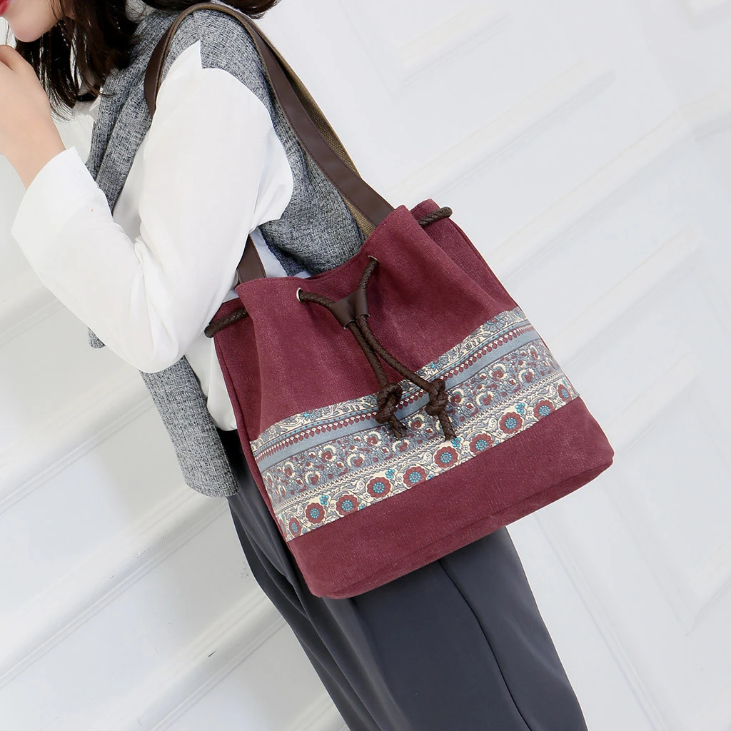 Стильные холщовые сумки женская сумка ведро на шнурке недорогая через плечо одно