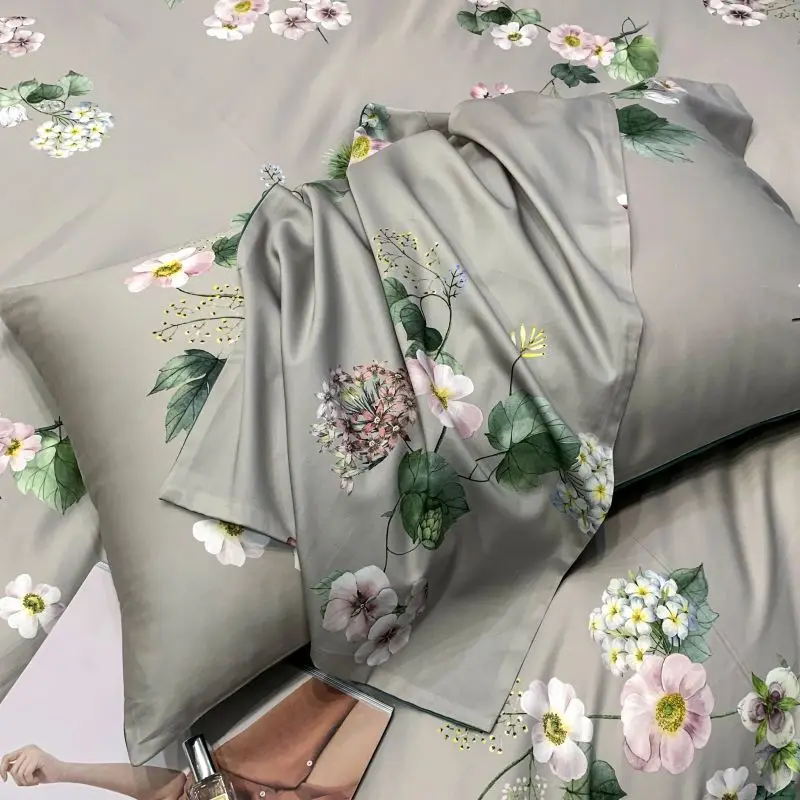 Комплект постельного белья из 4 предметов с тропическими растениями простынь