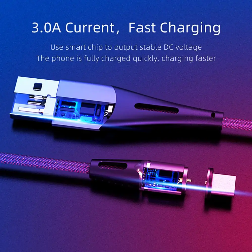 Магнитный светодиодный кабель AWEI 3 в 1 зарядный быстрый USB 360 градусов типа C