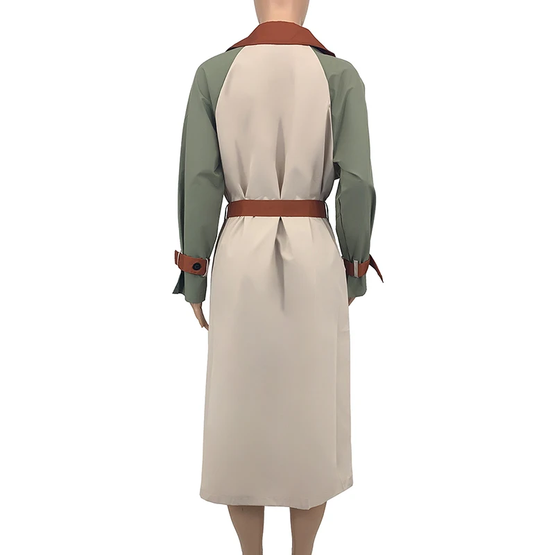 Женский двубортный Тренч Fitaylor длинный с отложным воротником на шнуровке