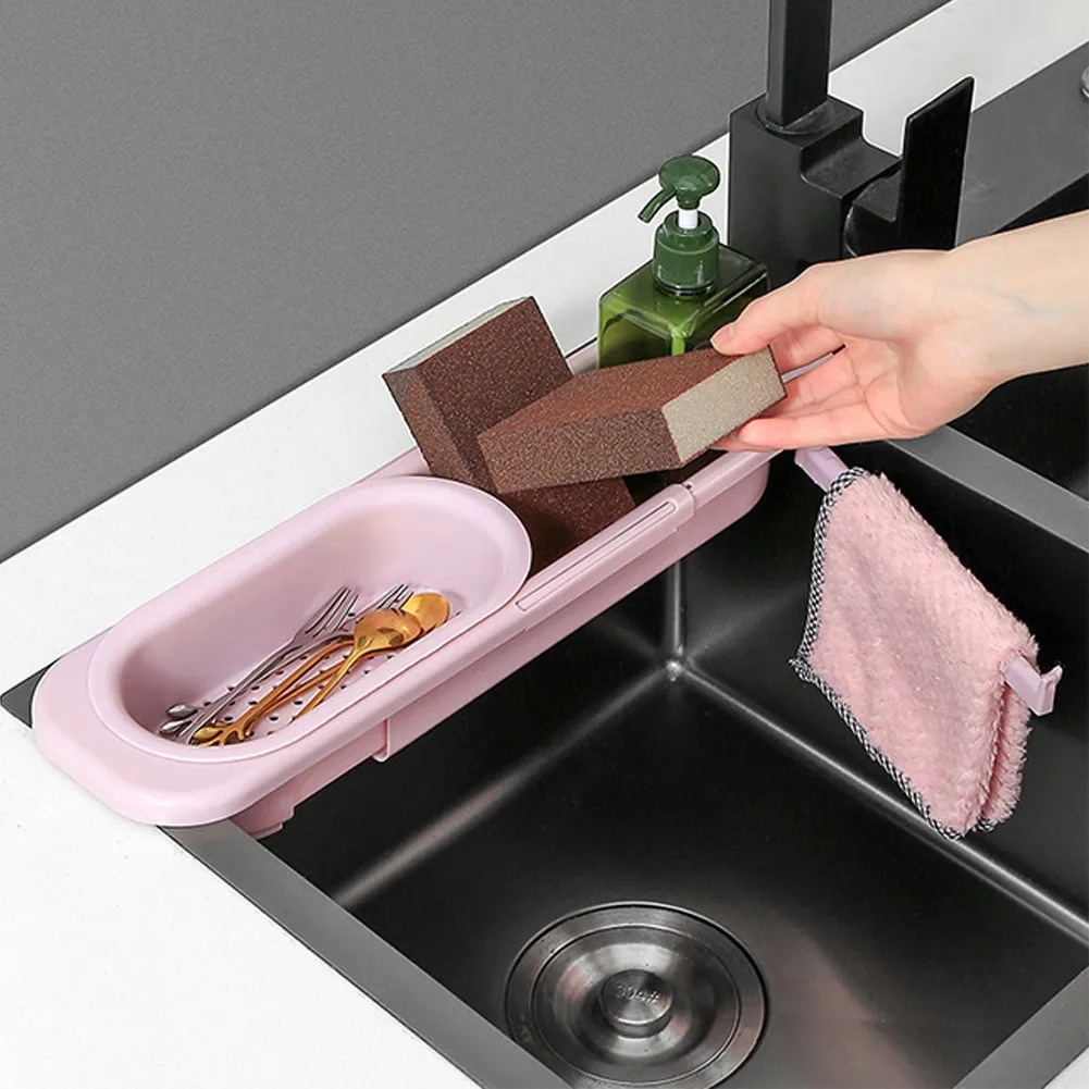 

Telescopic Sink Sponge Holder Kitchen Sinks Drainer Rack Storage Basket Adjustable Rack Storage Basket Kitchen Accessories