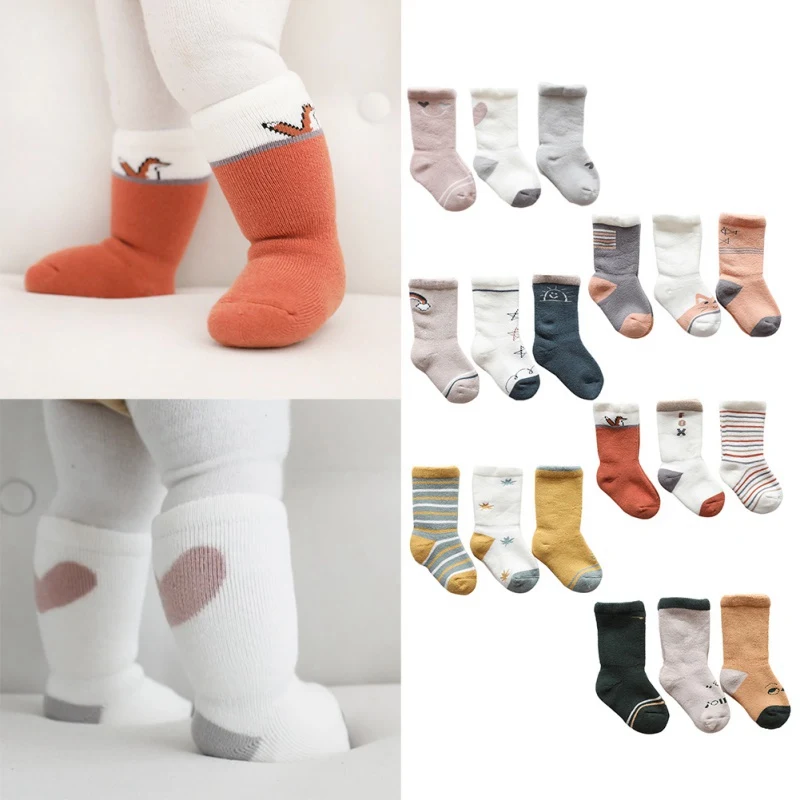 

3 Pairs/lot Baby Socks Autumn Toddler Socks for Girls Cotton Newborn Cartoon Boy Toddler Floor Socks 0-5T