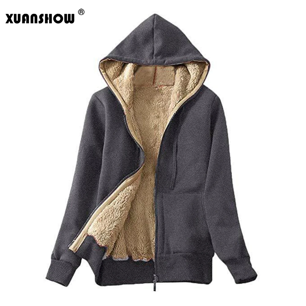 XUANSHOW Куртки для женщин 2019 Зимнее Осенние Флокирование плюша Застежка -молния с