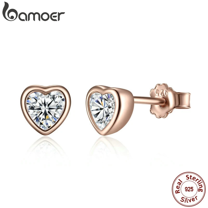 BAMOER 925 пробы серебряные серьги-гвоздики One Love с прозрачным CZ женские Brincos для женщин ювелирные украшения PAS452
