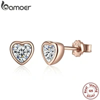 bamoer 925 sterling silver one love stud earrings with clear cz female brincos for woman fine jewelry pas452