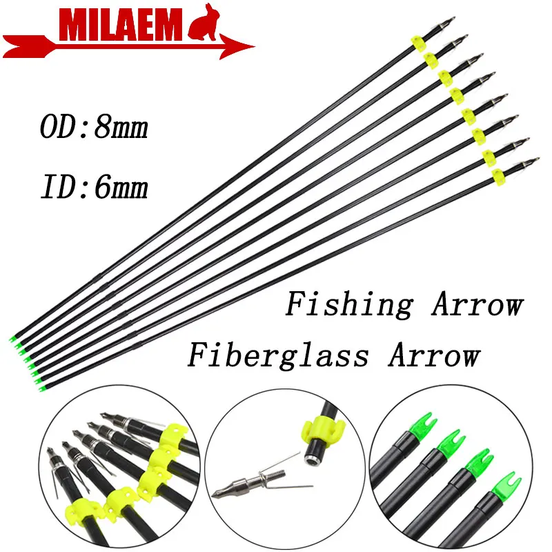 

6/12/24pcs Archery Bowfishing Arrows Fiberglass Arrows OD8mm ID6mm 100Gr Arrowhead Safety Slide Hunting Fishing Accessories