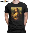 Мужская футболка с надписью Mona Lisa, топы из чистого хлопка, забавная футболка с коротким рукавом и круглым вырезом, футболка большого размера
