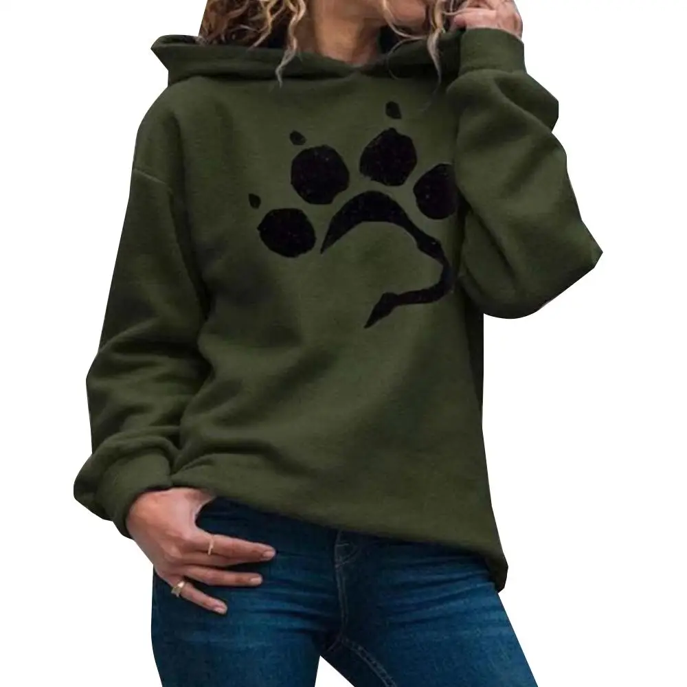 

Kawaii Paw Print Hoodies Women Long Sleeve Pullover Sweatshirt Harajuku Hooded Loose Tops