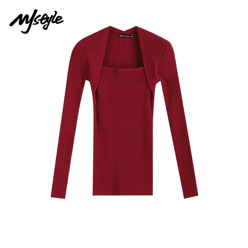 

MJstyle 2021 Fall Winter Vintage Square Neck Elegant Sexy Warm Knitwear Pullover Party Date 721190013