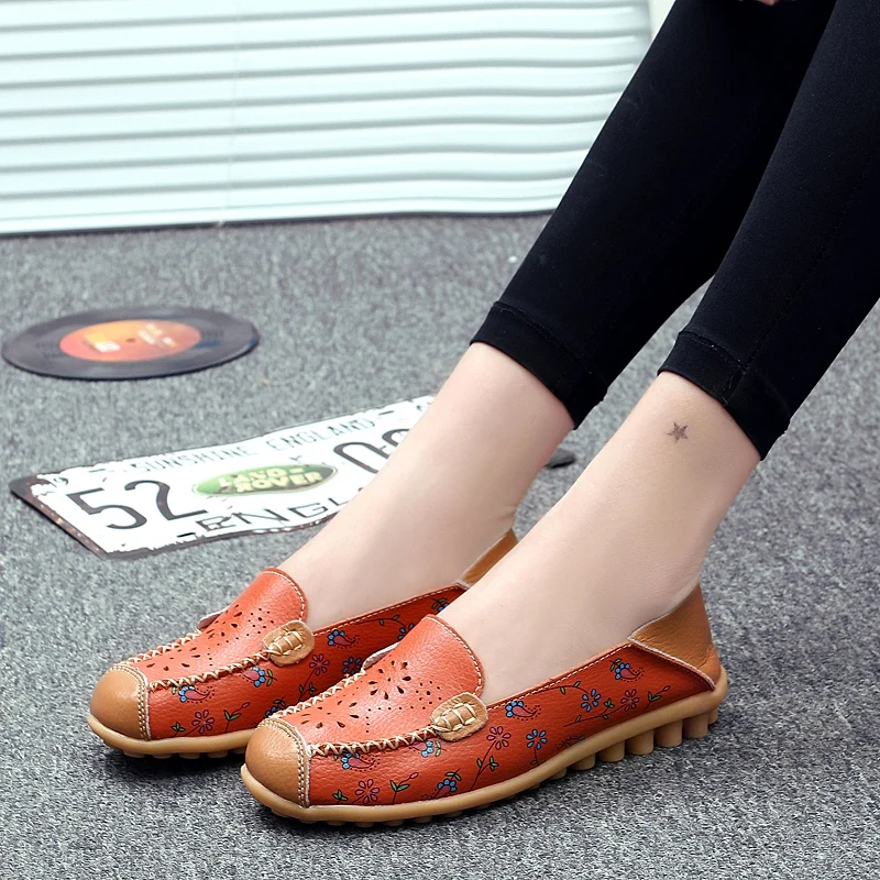 

Summer Slip on Moccasins Women Shoes Cut Outs Print Women's Flats Loafers Genuine Leather Flat Shoes Woman XKD1098