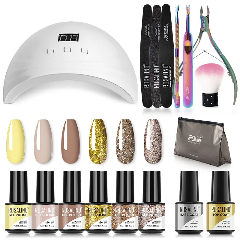 

ROSALIND Nail Tools Sets Lamp Gel Polish Set For Manicure Nails Art Semi Permanent Gel Varnishes Lacquer Top Base For Nail Kit