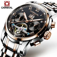 carnival brand fashion tourbillon watch for men luxury mechanical watch waterproof casual sapphire month week date display reloj