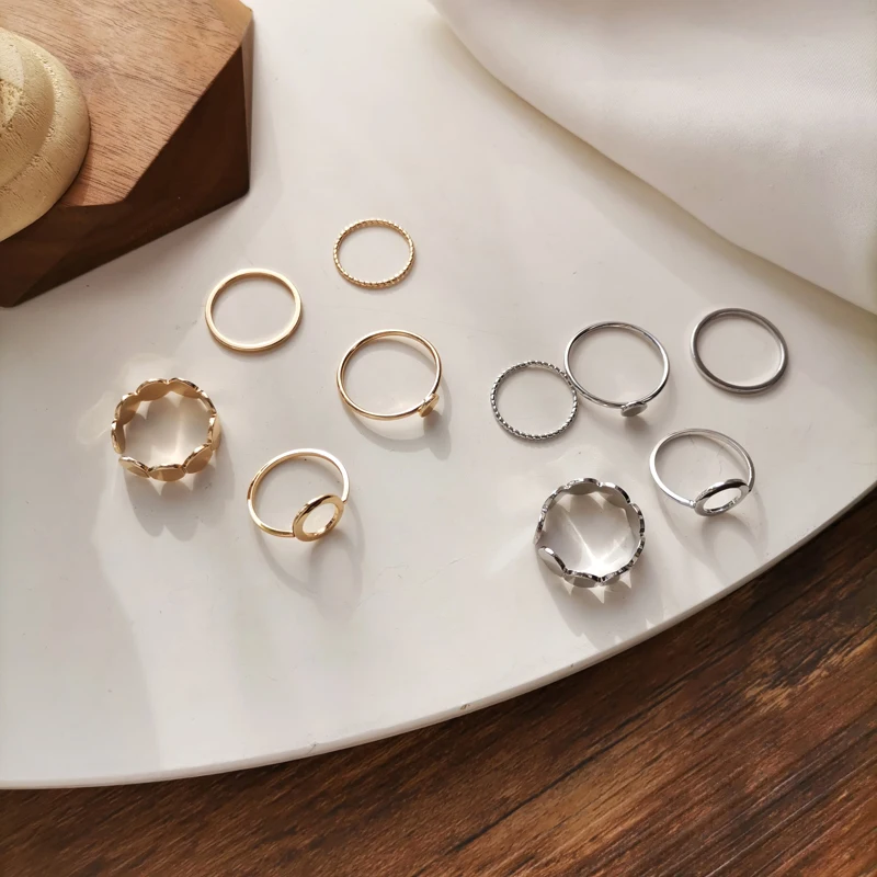 

Yangliujia Metal 5 Piece Ring Retro Fashion Hip-hop Punk Rock Geometric Index Finger Ring Tail Ring Women Jewelry Accessories