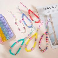 bohemian colorful clay beaded anti lost mobile phone chain for women girls love letter lanyard phone case hanging cord jewelry